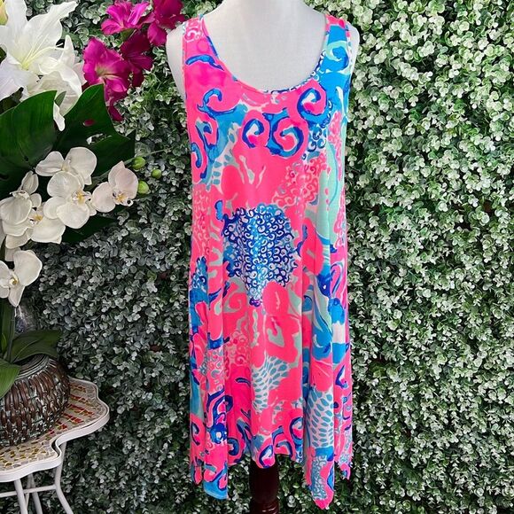 Lilly Pulitzer Coral Reef I’m So Jelly Melle Trapeze Tank Swing Dress - Picture 1 of 14